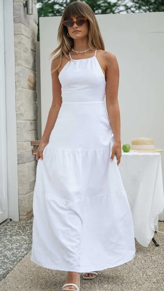 White Solid Slip Maxi Dress
