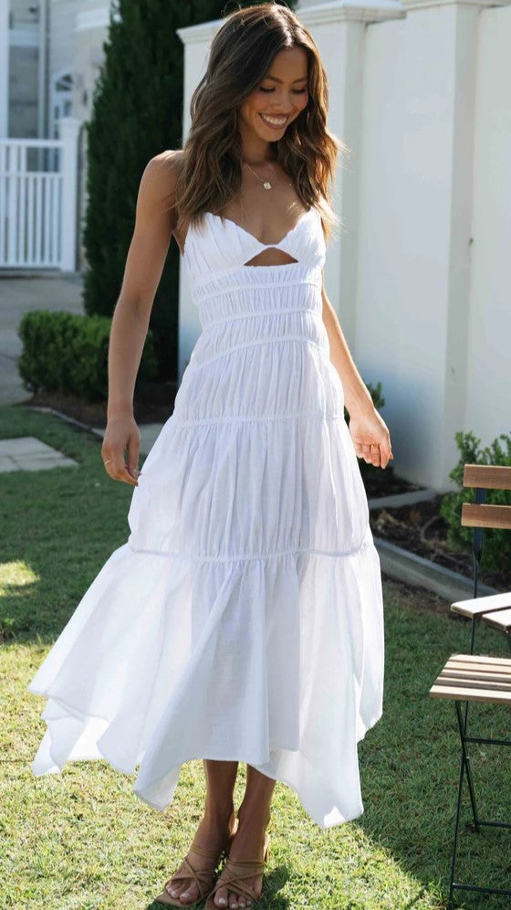 White Tiered Slip Midi Dress