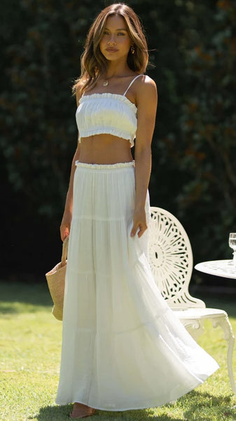 White Tiered Maxi Skirts