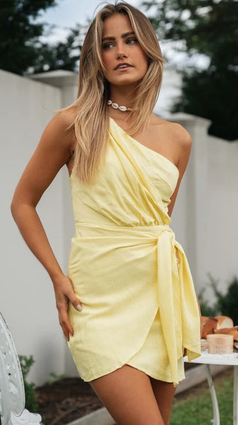 Yellow One Shoulder Mini Dress
