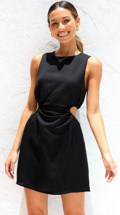 Black Minimal Cutout Mini Dress