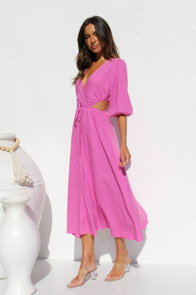 Purple Cutout Waist Midi Dress