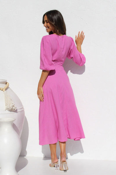 Purple Cutout Waist Midi Dress