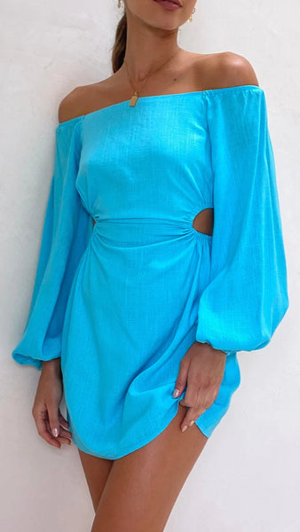 Blue Long Sleeves Mini Dress