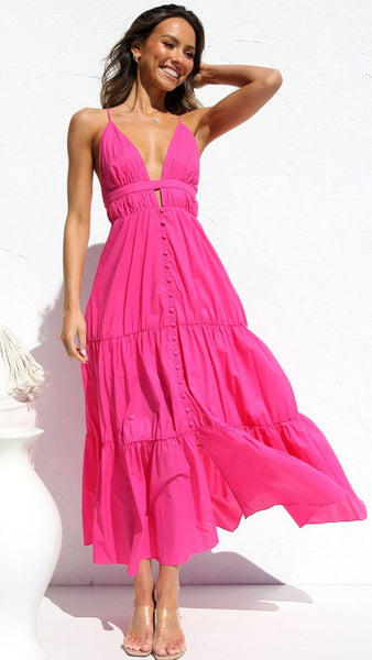 Hot Pink Plunging Slip Dress