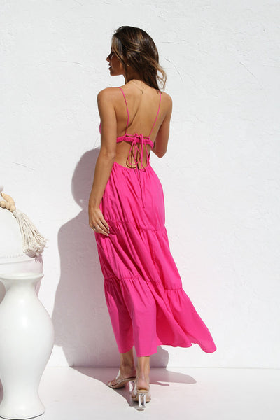 Hot Pink Plunging Slip Dress