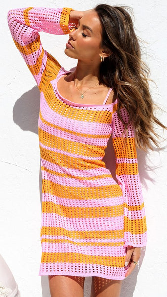 Colorblocked Stripe Knit Mini Dress