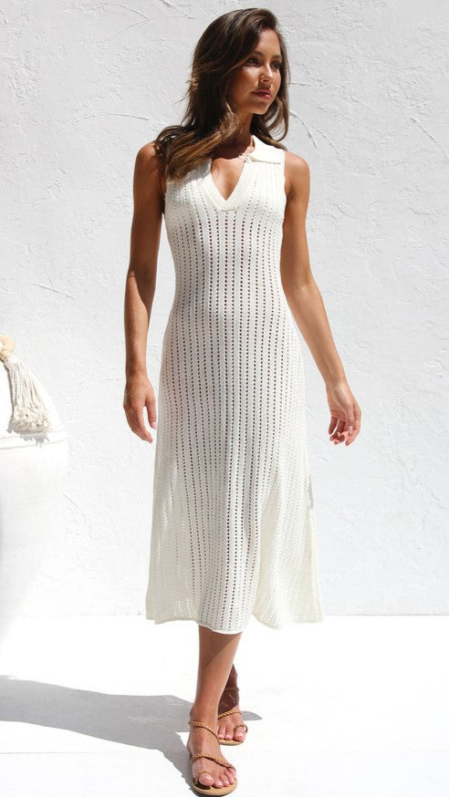 White Crochet Lace Midi Dress Gabi Swimwear