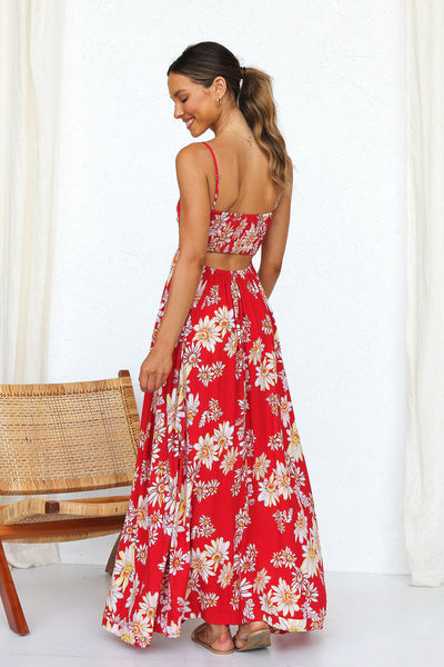 Red Floral Slip Maxi Dress