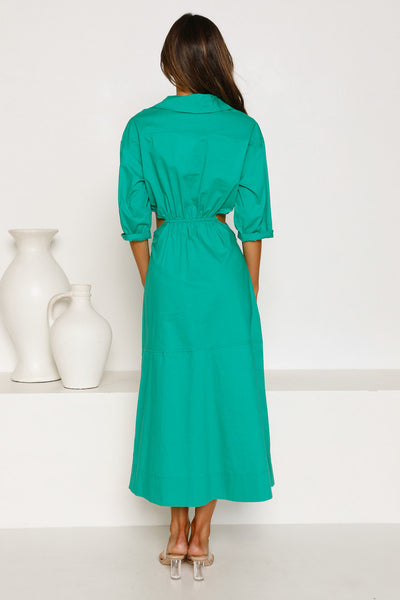 Green Cutout Waist Midi Dress