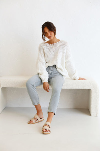 White Batwing Sleeves Knit Sweater