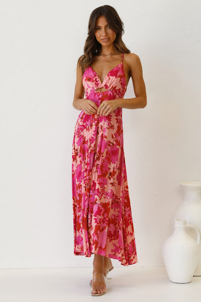 Fuschia Floral Backless Midi Dress
