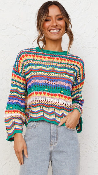 Colorful Rainbow Knit Sweater