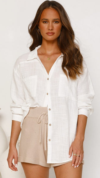 White Solid Button Down Shirt