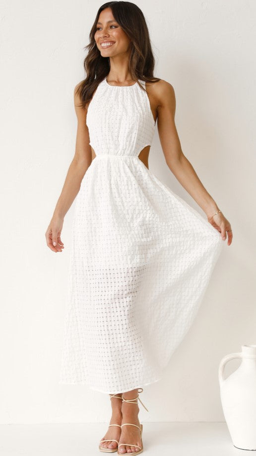 White Cutout Backless Midi Dress