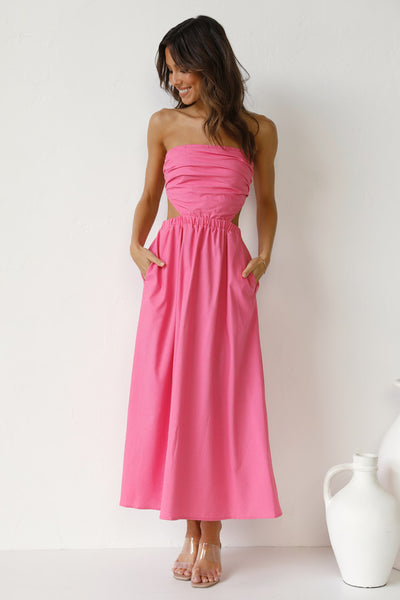 Hot Pink Bandeau Midi Dress