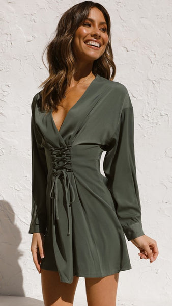Deep Green Long Sleeves Mini Dress