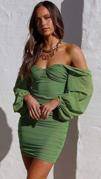 Green Bodycon Pleated Mini Dress