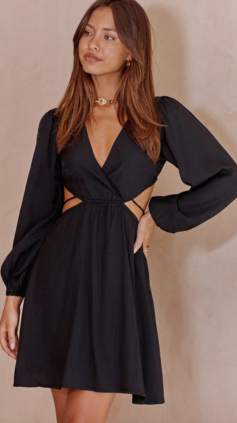 Black Cutout Long Sleeves Mini Dress
