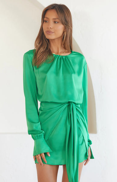 Green Long Sleeves Mini Dress