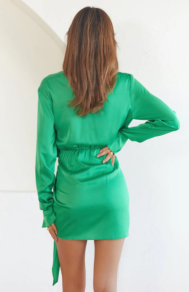 Green Long Sleeves Mini Dress