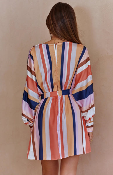 Multicolor Striped Long Sleeves Mini Dress