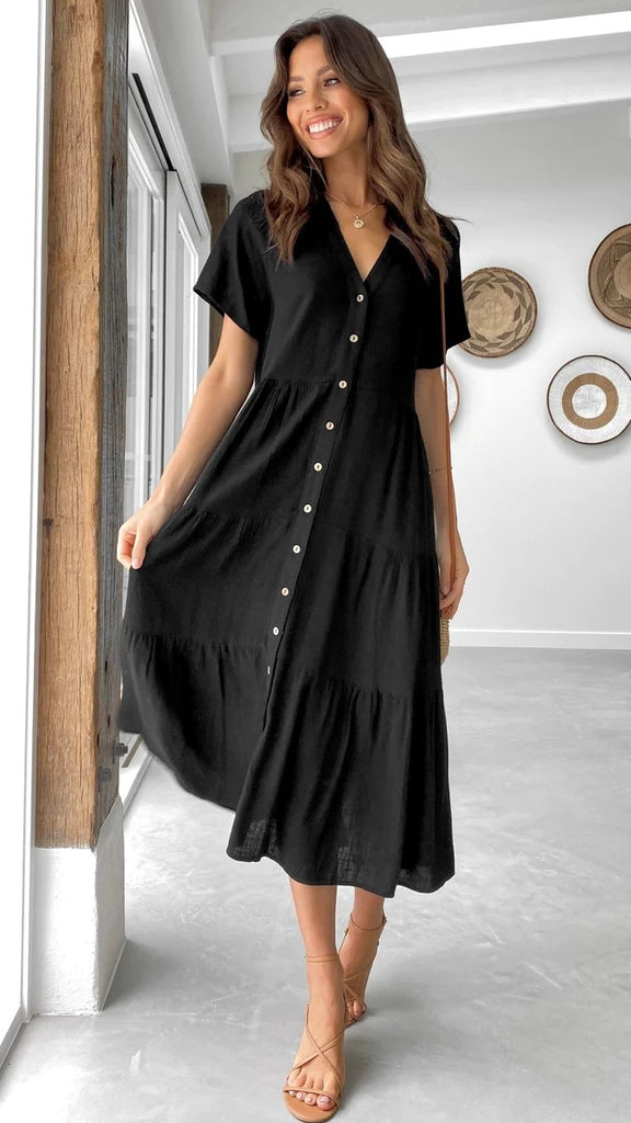 Black Button Down Midi Dress