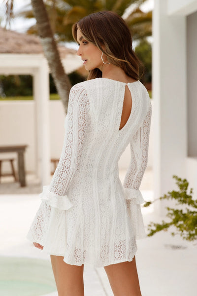 White Crochet Lace Long Sleeve Dress