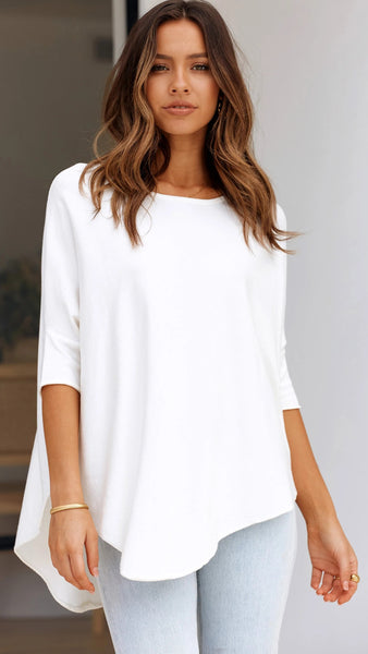 White Batwing Knit Top