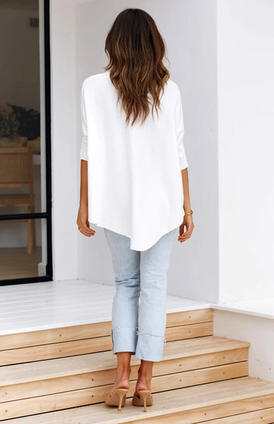 White Batwing Knit Top
