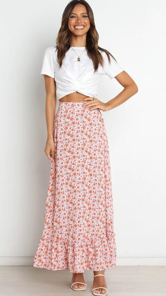 Pink Floral Maxi Skirts