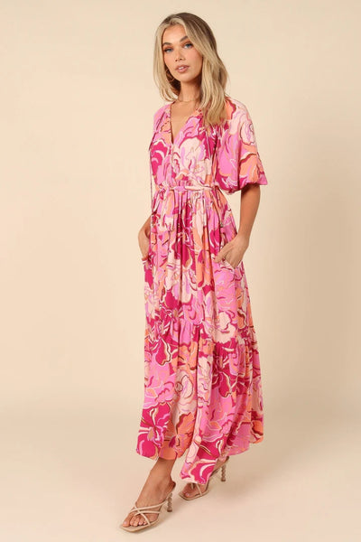 Hot Pink Floral Midi Dress
