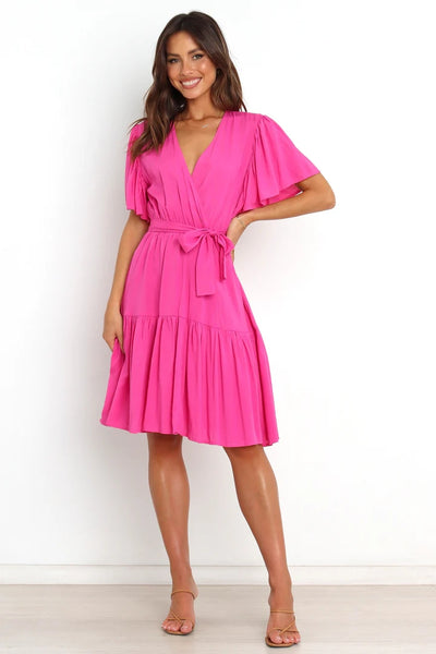 Hot Pink Wrap Mini Dress