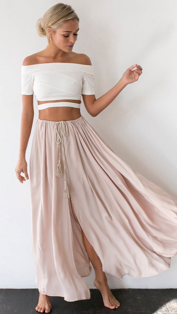 White Off Shoulder Cropped Tee